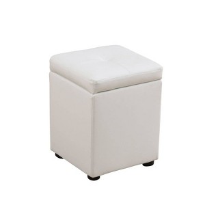Hyleory Square White Storage Ottoman with Faux Leather Upholstery - 1 of 4