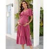 WhizMax Maternity Dress Women's V Neck Short Sleeve Smocked Ruffle Tiered flowing Pleated Midi Dress Photoshoot Baby Shower - 3 of 4