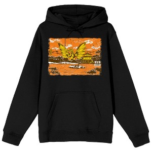 Godzilla Classic King Ghidorah and Pagoda Japanese Style Art Adult Black Hoodie - 1 of 3