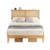Coolmee Full/Queen Size Bed Frame with Natural Rattan Headboard and LED Lights, Boho Wooden Platform Bed with Strong Wooden Slats, Noise-Free - 3 of 4