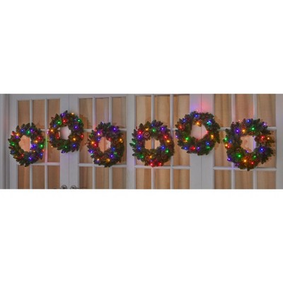 BrylaneHome 18" Pre-Lit Arrow-Tip Wreaths, Set Of 6