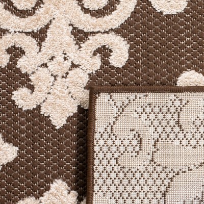 Brown and Cream Geometric Floral Indoor/Outdoor Rug