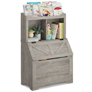Kids Toy Organizer and Bookshelf with Flip-Top Chest, Wooden Storage Cabinet with 2-Cubby & Bookshelf - 1 of 4