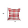 HomeRoots 16" Red and White Plaid Cotton Throw Pillow - 3 of 4
