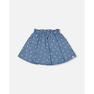 Deux par Deux Girl Printed Chambray Skort Blue and White Cherries - 1 of 4