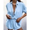 WhizMax Women's Casual 2 Piece sets Long Sleeve Button Down Shirt High Waist Drawstring Short Outfit sets - 2 of 4
