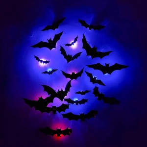 24pack Luminous 3D Bats Stickers, Halloween Wall Decorations, Waterproof Scary Bats Wall Decals - 1 of 4