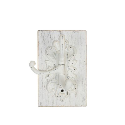 3 Hook Wall Hanger White Wood & Cast Iron By Foreside Home & Garden : Target