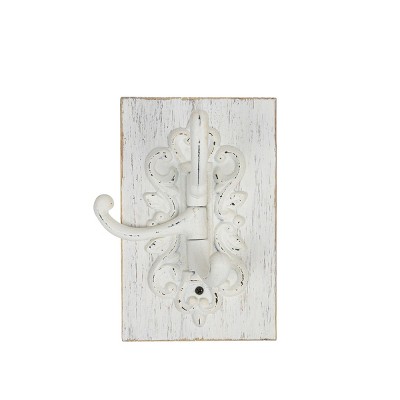 Storied Home Antique Decorative Cast Iron Multi Hook Wall Hanger With 15  Hooks Distressed White : Target