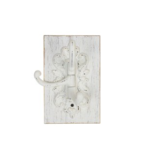 3 Hook Wall Hanger White Wood & Cast Iron by Foreside Home & Garden - 1 of 4