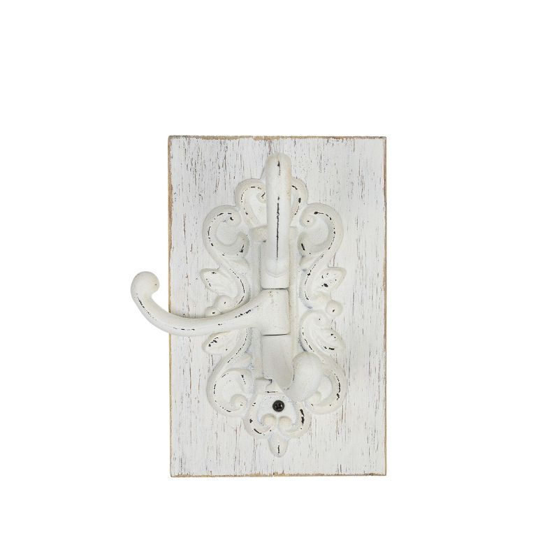 3 Hook Wall Hanger White Wood & Cast Iron by Foreside Home & Garden, 1 of 8