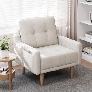 TiramisuBest Light Gray Mid-Century Accent Chair, Comfy Upholstered Armchair with Wooden Legs for Living Room & Small Spaces - 1 of 4