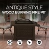 Four Seasons Courtyard 30" Steel Slate Top Wood Burning Fire Pit Square Outdoor Backyard Patio and Deck Fireplace with Safe Screen and Poker, Bronze - 3 of 4