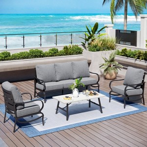 Captiva Designs 4 PCS Metal Patio Furniture Conversation Set with Coffee Table for Garden Porch Backyard - 1 of 4
