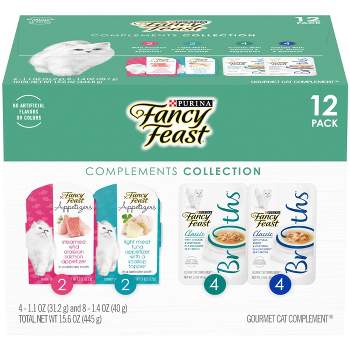 Purina Fancy Feast Lickable Appetizers and Broths Complements Collection with Fish, Seafood, Shrimp, Chicken, Tuna and Salmon Wet Cat Food - 12ct