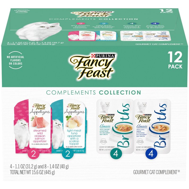 Purina Fancy Feast Lickable Appetizers and Broths Complements Collection with Fish, Seafood, Shrimp, Chicken, Tuna and Salmon Wet Cat Food - 12ct, 1 of 9