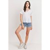 Slickblue Women's V-Neck Rolled-Up Sleeve Waffle Top, Raw Hem, Perfect for Casual Outings, Marshmallow, S - 2 of 4