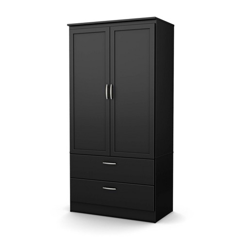 Wardrobe Storage Cabinet, Armoire Closet Organizer with Drawer and Hanging  Rod, Black