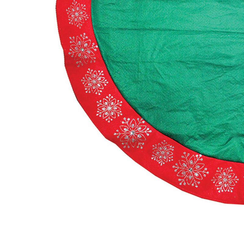 Northlight 48" Green Christmas Tree Skirt with Red Gemstone Glitter Snowflake Trim, 2 of 4