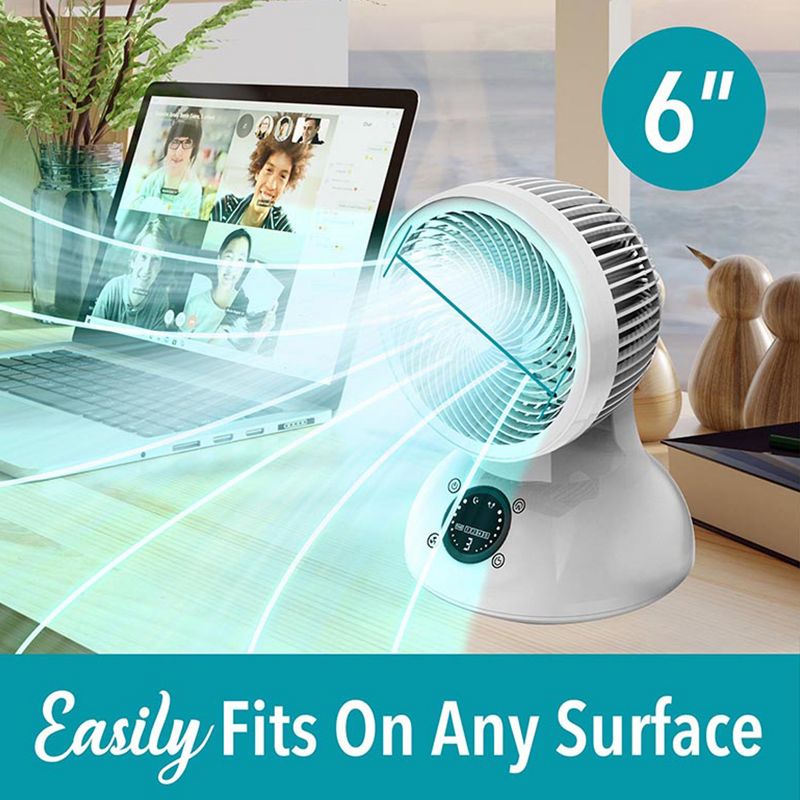 Brentwood 6 Inch Three Speed Oscllating Desktop Fan with Timer and Remote Control in White, 5 of 8
