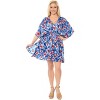 LA LEELA Women's Vacation Beachwear Mini Bathing Suit Summer Beach Dress Plus Size Fall Swimsuit Cover Ups 1X-2X Blue, Floral - 4 of 4
