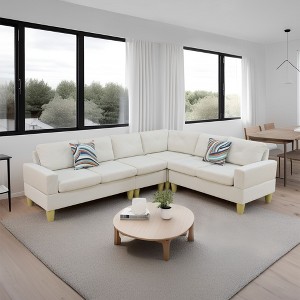 AndMakers 95.5 in. W Square Arm 4-piece L Shaped Polyester Modern Sectional Sofa in Beige - 1 of 4