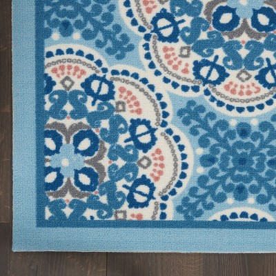 Blue Floral Synthetic Reversible 5' x 7' Area Rug