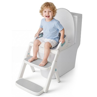 lalalark Potty Training Seat, Toddler Toilet Seat Ladder with Step Stool for Boys Girls, 2-in-1 Foldable Extended Splash Guard Anti-Slip Pad