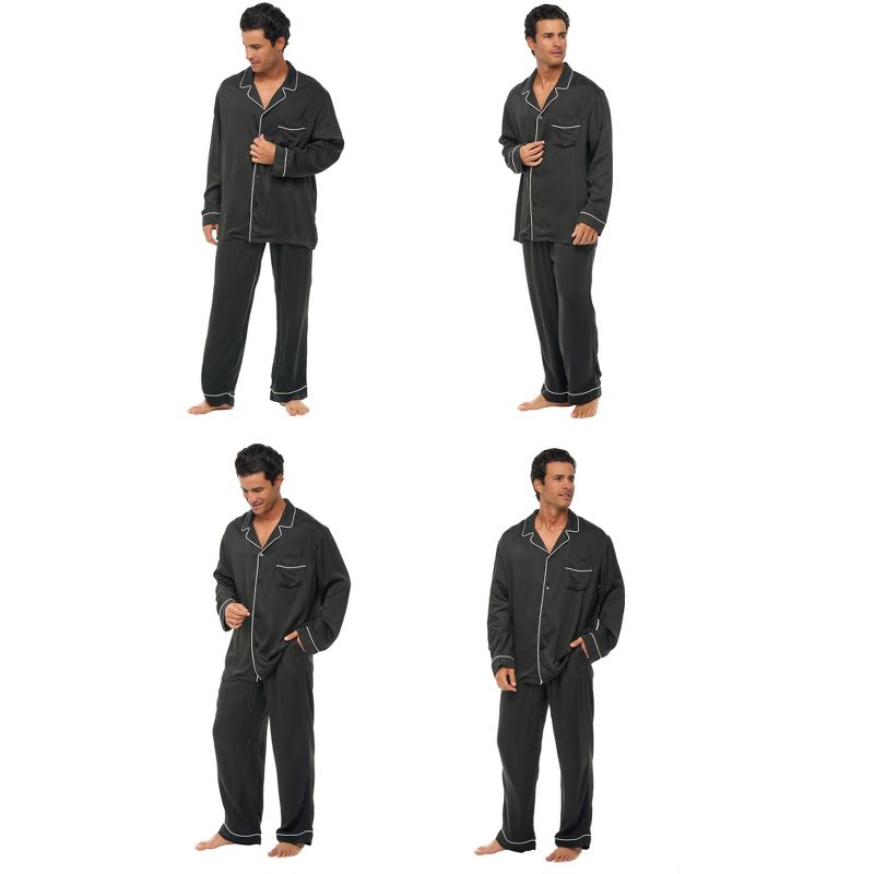 Lightweight Long Sleeve Pajamas Lounge Set, Button Up Shirt, Pants with Pockets, PJs for Men, 3 of 4
