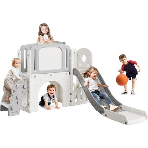 8-in-1 Toddler Slide & Climber, Kids Playground with Basketball Hoop, Tunnel & Rocking Toy for Indoor Outdoor Use - 1 of 4