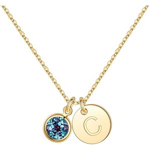 Personalized Birthstone Necklace 14K Gold Plated Initial Disc Jewelry Gift - 1 of 4