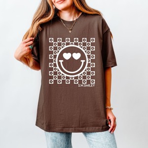 Simply Sage Market S.W.Smiley Checkered Floral Outline Heavyweight Tee - 1 of 4
