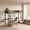 KWPZQEB Metal Loft Bed, Loft Bed with Desk, Ladder & Guardrail, Heavy Duty Bedframe with Built-in Charging Station & LED Lighting, Black/White - 2 of 4