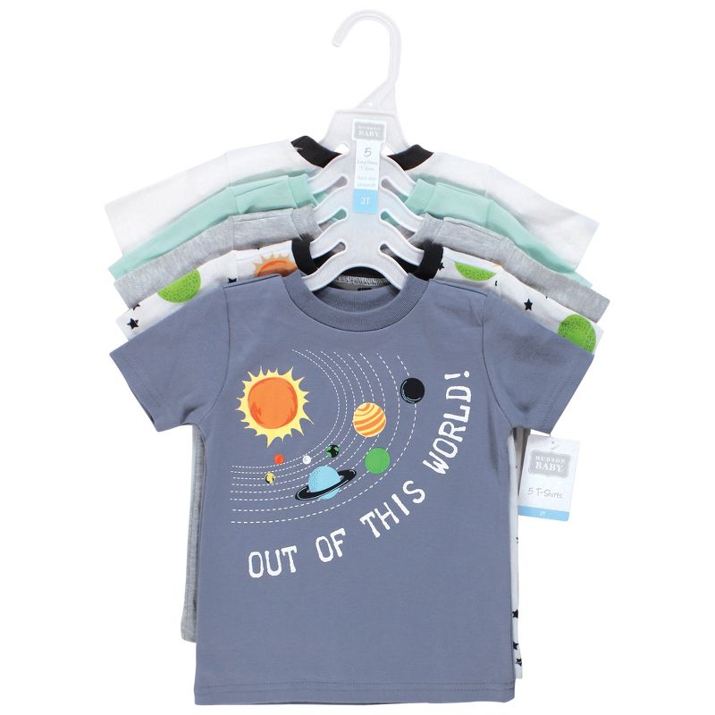 Hudson Baby Infant and Toddler Boy Short Sleeve T-Shirts, Solar System Shark, 2 of 8