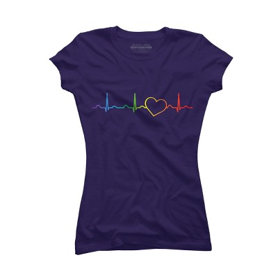 Adult Design By Humans Rainbow Pride Heartbeat By Luckyst T-Shirt