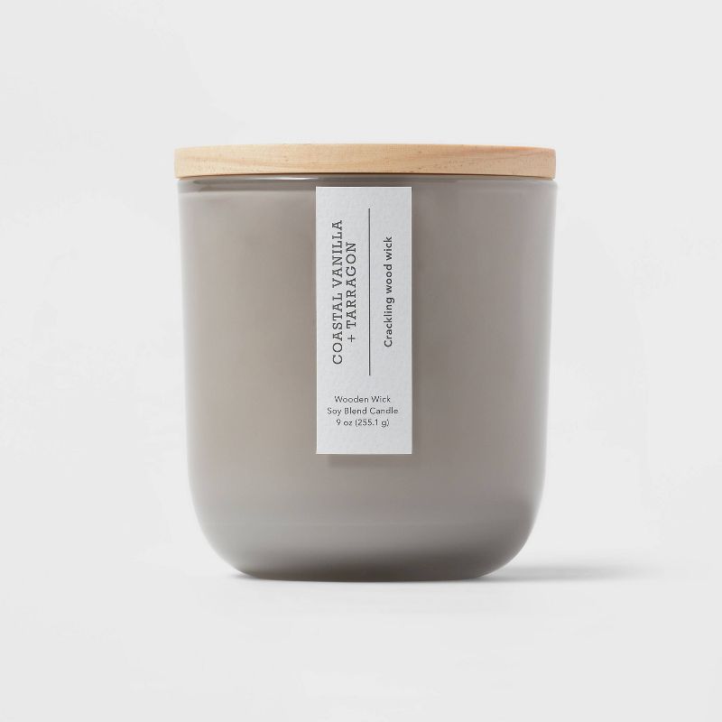Round Base Glass Candle with Wooden Wick Coastal Vanilla & Tarragon Dark Gray - Threshold™, 1 of 5