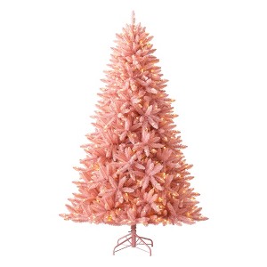 Treetopia Luxe La Vie En Rose 6 Foot Artificial Prelit Full Bodied Christmas Tree Holiday Decoration with White LED Lights, Premium Stand & Foot Pedal - 1 of 4