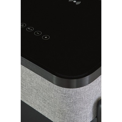 Gray and Black Wood Metal Accent Table with Speaker