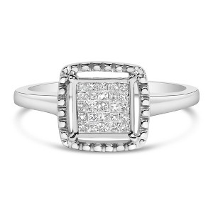 Silver 1/5 Cttw Princess Cut Diamond Promise Ring with Beaded Halo - 1 of 4
