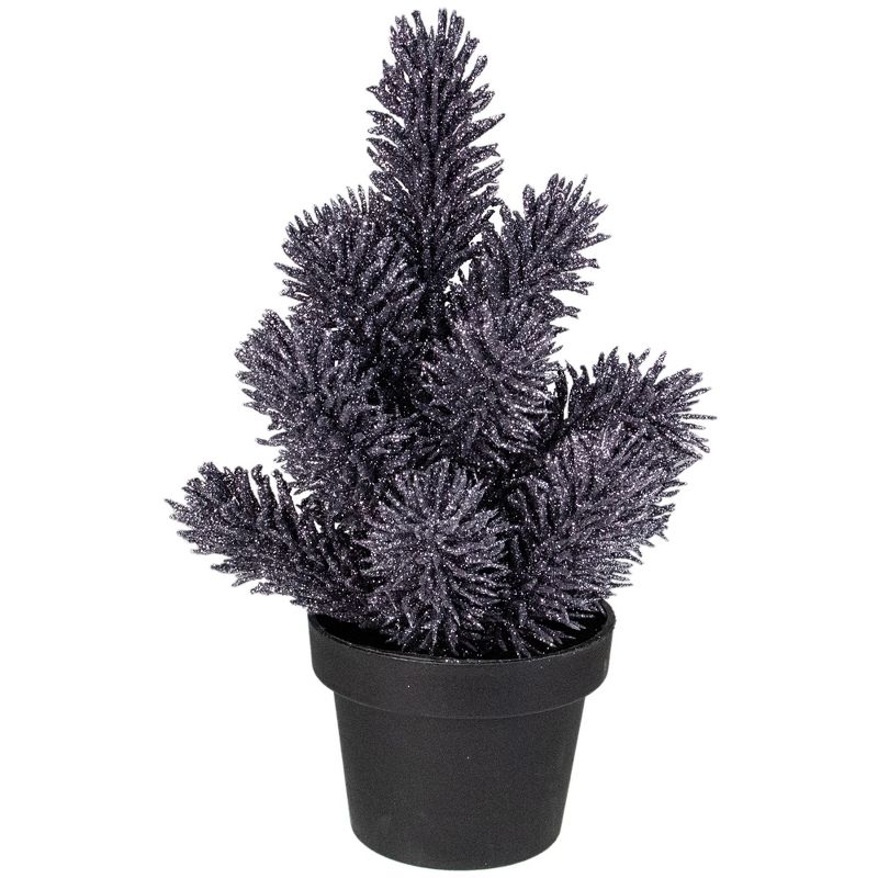 Northlight 8.5" Gray Potted Glittered Artificial Mini Pine Christmas Tree - Unlit, 1 of 4