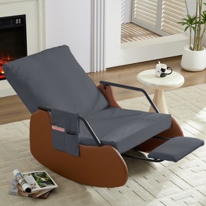 Mjkone Upholstered Corduroy Rocking Chair with Wooden Legs Wrapped in Leather&Adjustable Footrest - 1 of 4