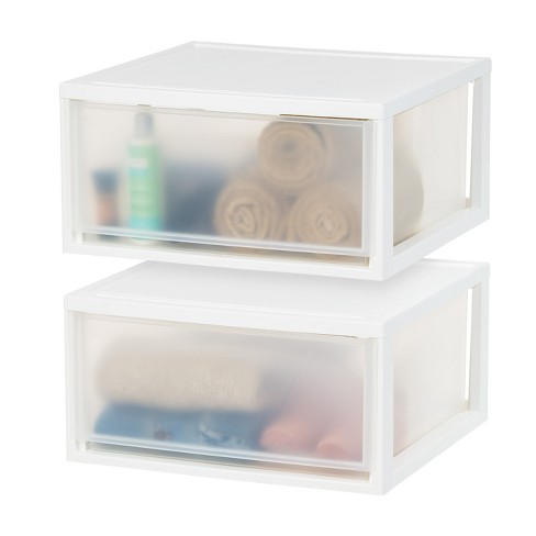 Stackable Storage Box Plastic Bin Pull Out Bins Drawers Desk