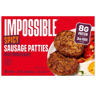 Impossible Plant-Based Spicy Sausage Patties - Frozen - 7.2oz/6ct