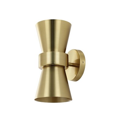 Bynner 12" Brass Gold Double Cone Wall Sconce Set