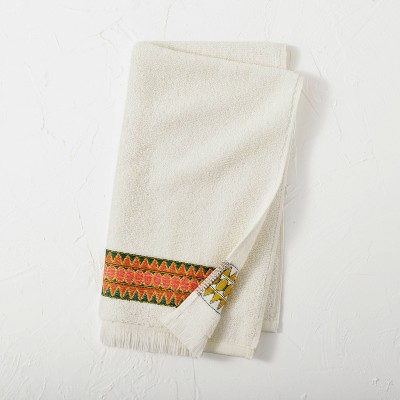 16"x27" Geo Border Hand Towel White - Opalhouse™ designed with Jungalow™