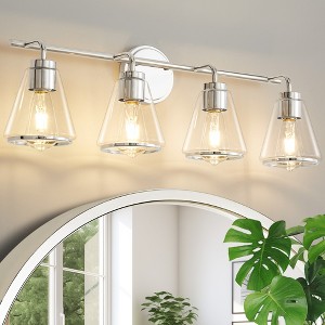 POWLIG 30.3-in 4-Light Modern Polished Nickel Dimmable Bathroom Vanity Light with Cone Clear Glass Shade - 1 of 4