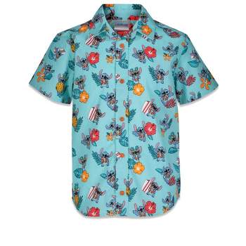 Disney Lilo & Stitch Mickey Mouse Lion King Simba Hawaiian Blue Button Down Shirt Little Kid to Big Kid