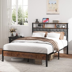 Full Size Wooden Platform Bed with Soft Package and 2 USBs for Bedroom or Apartment - 1 of 4