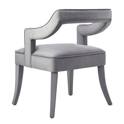 Gray Velvet Upholstered Arm Chair with Wood Frame