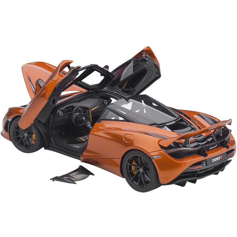 McLaren 720S Azores Orange Metallic with Black Top and Carbon Accents 1/18 Model Car by Autoart, 2 of 7